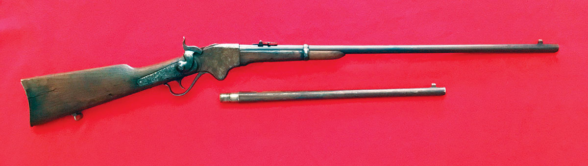 The relic Model 1865 Spencer after the restoration. Note the new 30-inch rifle-length barrel as compared to the original 20-inch carbine barrel. The longer sight radius adds to the accuracy. It may be ugly, but it shoots great and it has a very interesting story to it.